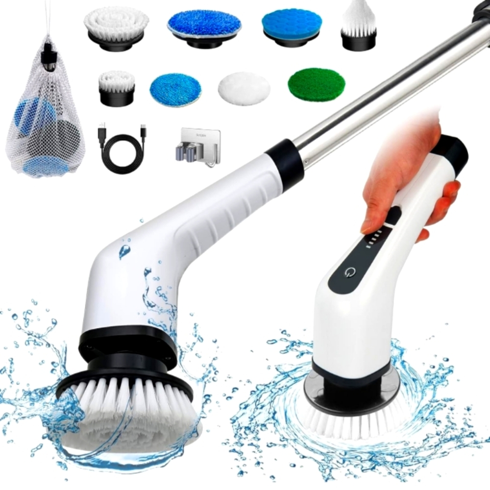 Cordless Bath Tub Power Scrubber with 8 Replaceable Drill Brush Heads,